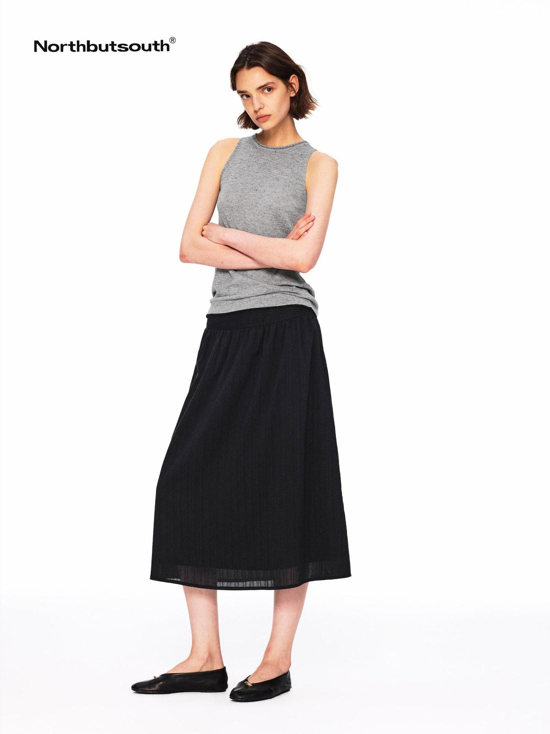 Northbutsouth Vertical Striped Wide Banded Low Waist Flared Women&