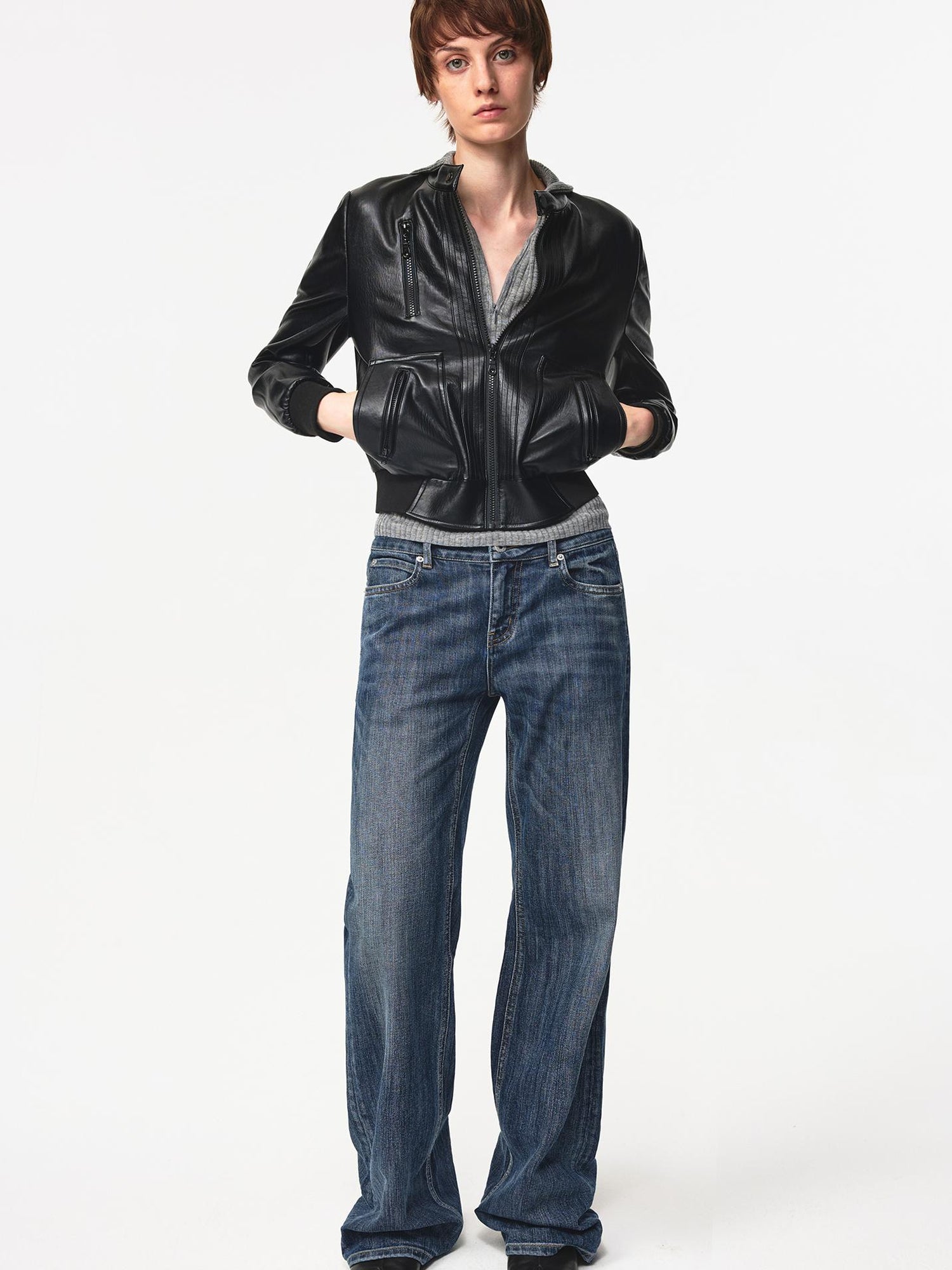 Northbutsouth Vintage Black Cropped PU Leather Jacket With Waist Detail