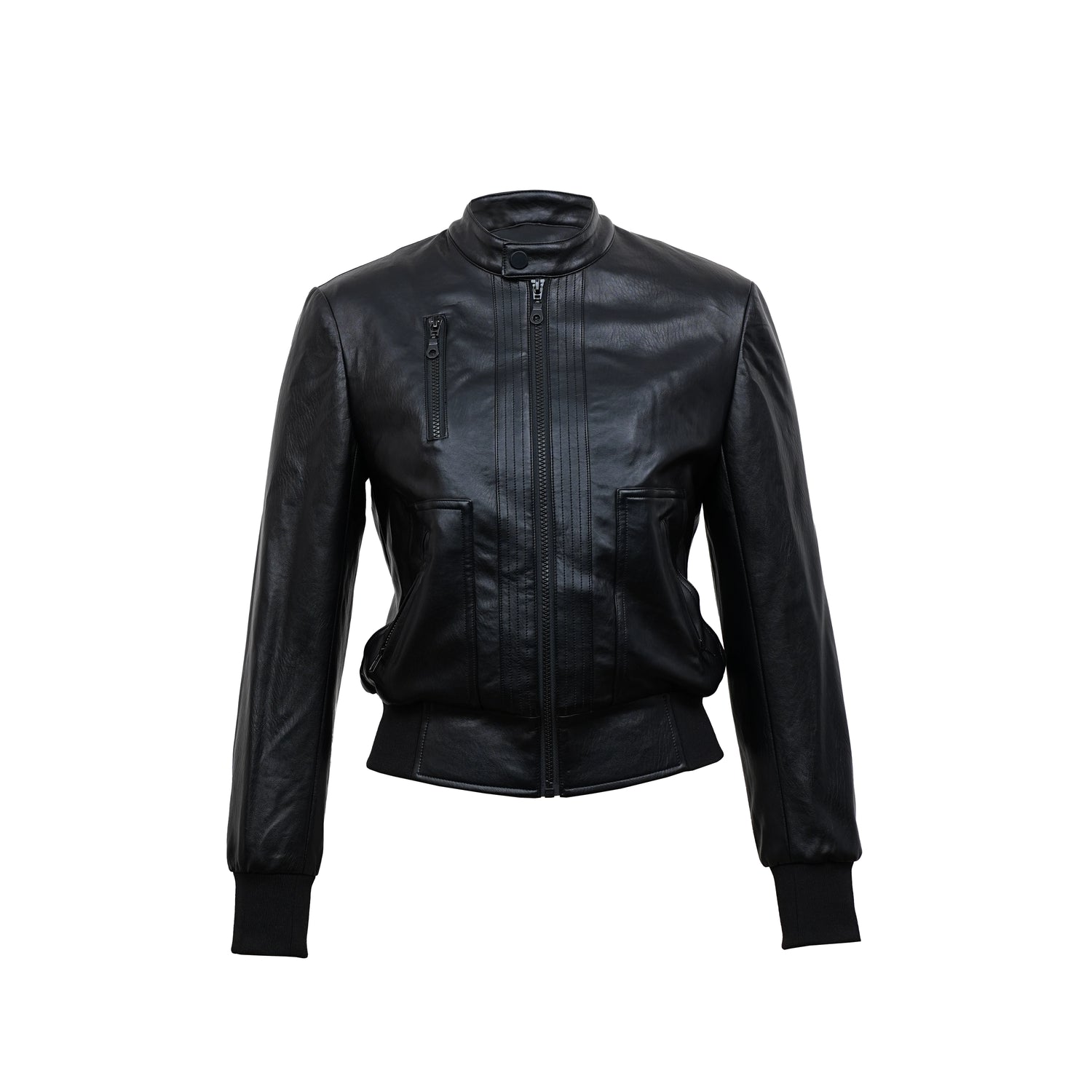 Northbutsouth Vintage Black Cropped PU Leather Jacket With Waist Detail MISSTT