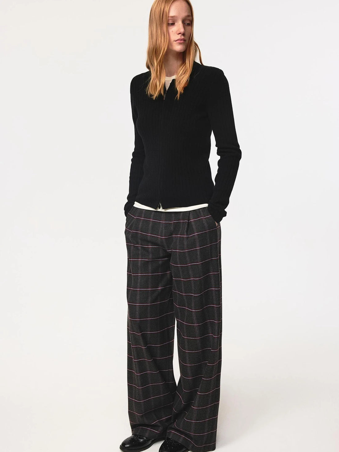 Vintage Checkered Trousers Low Waist Wide Leg Casual Pants