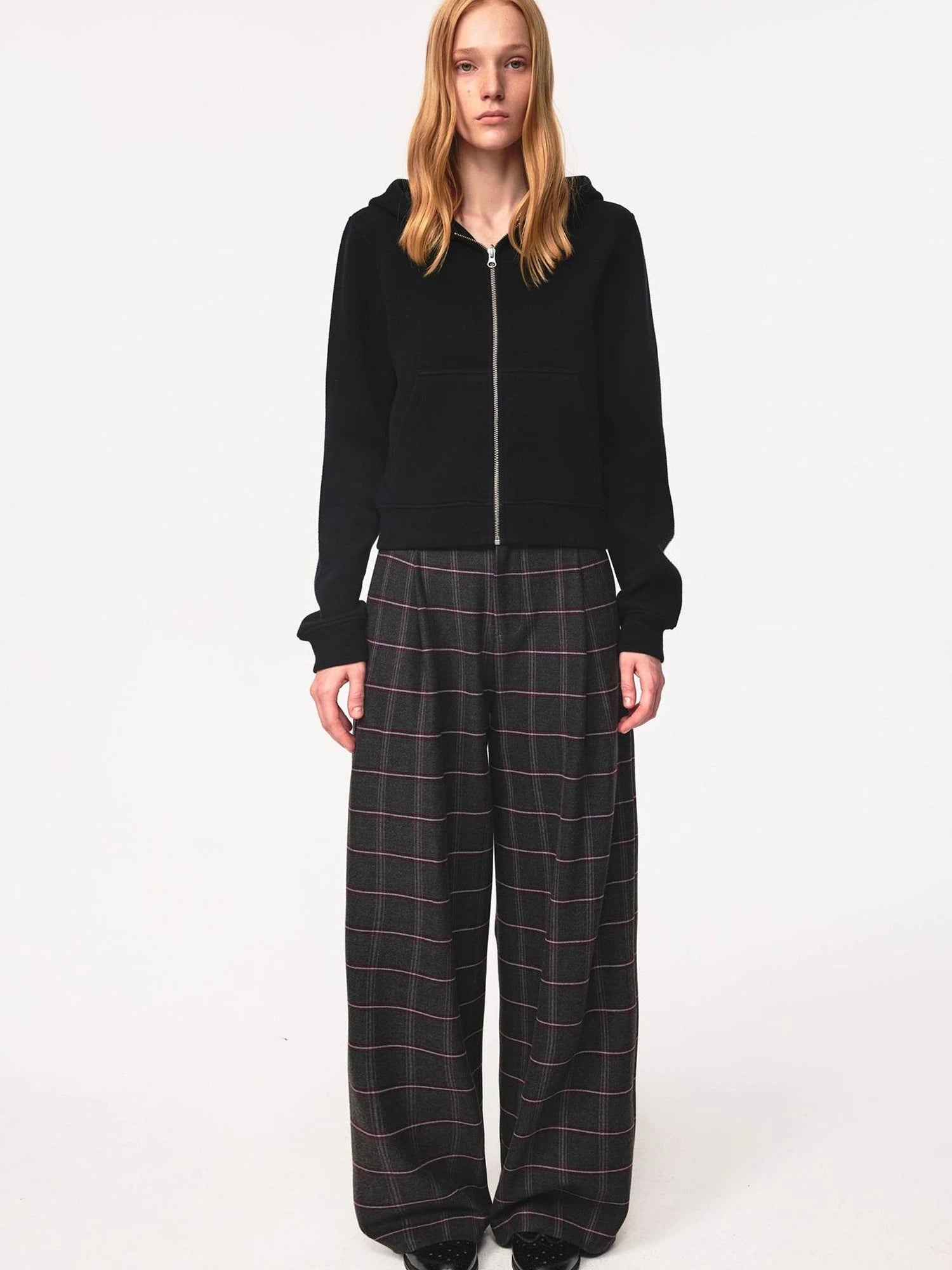 Vintage Checkered Trousers Low Waist Wide Leg Casual Pants