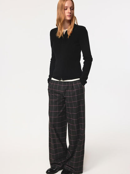 Northbutsouth Vintage Checkered Trousers Low Waist Wide Leg Casual Pants