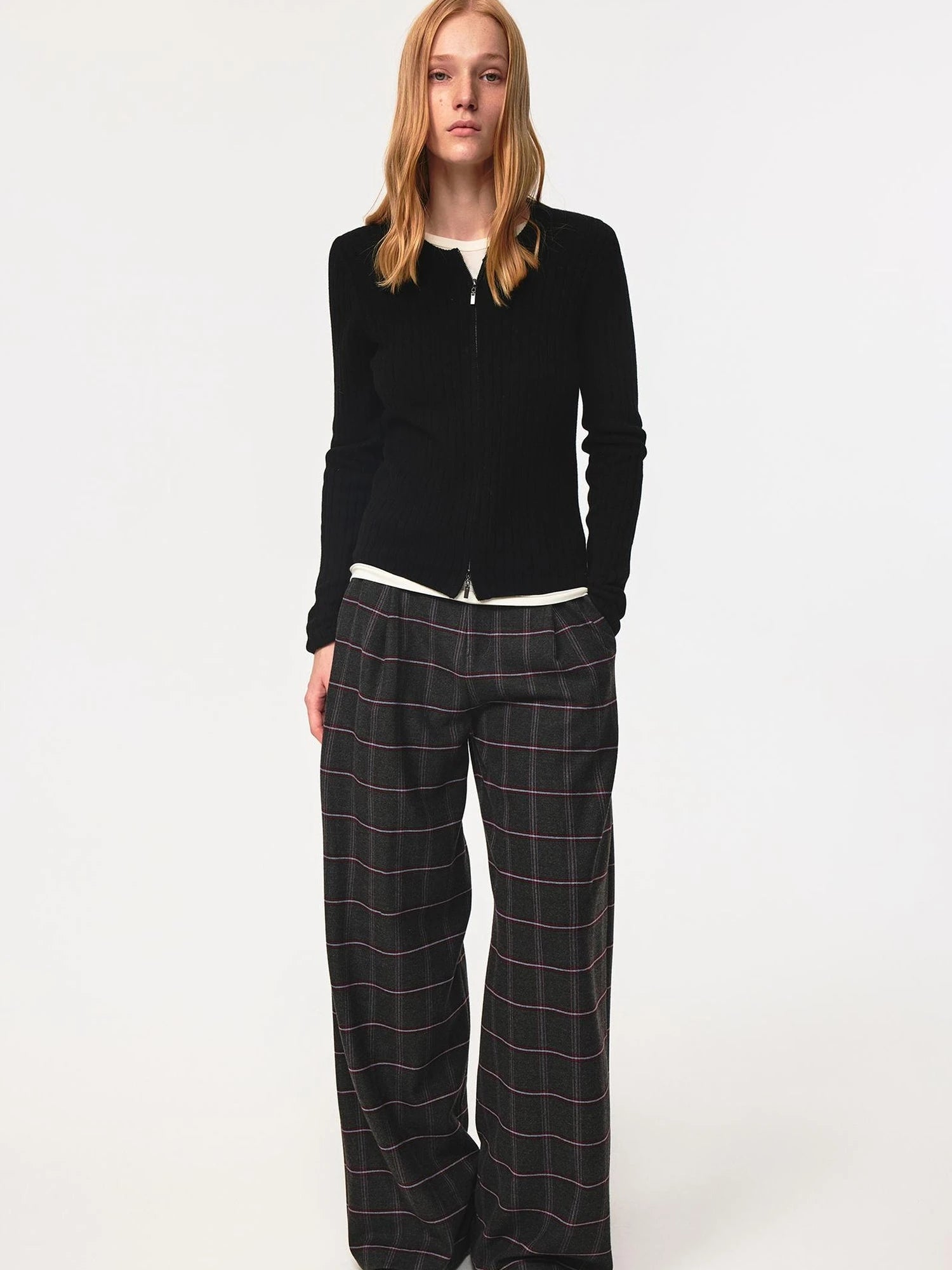 Vintage Checkered Trousers Low Waist Wide Leg Casual Pants