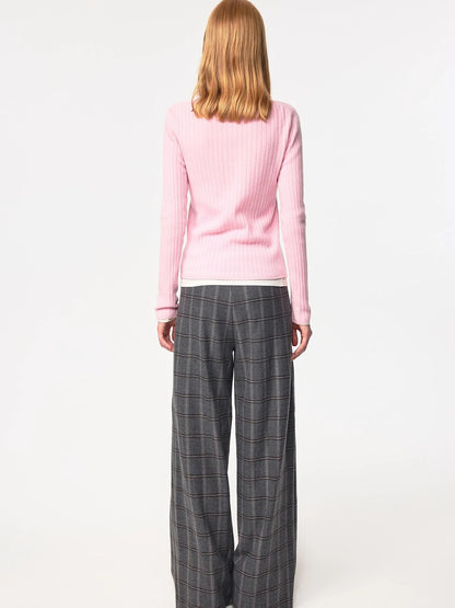 Vintage Checkered Trousers Low Waist Wide Leg Casual Pants