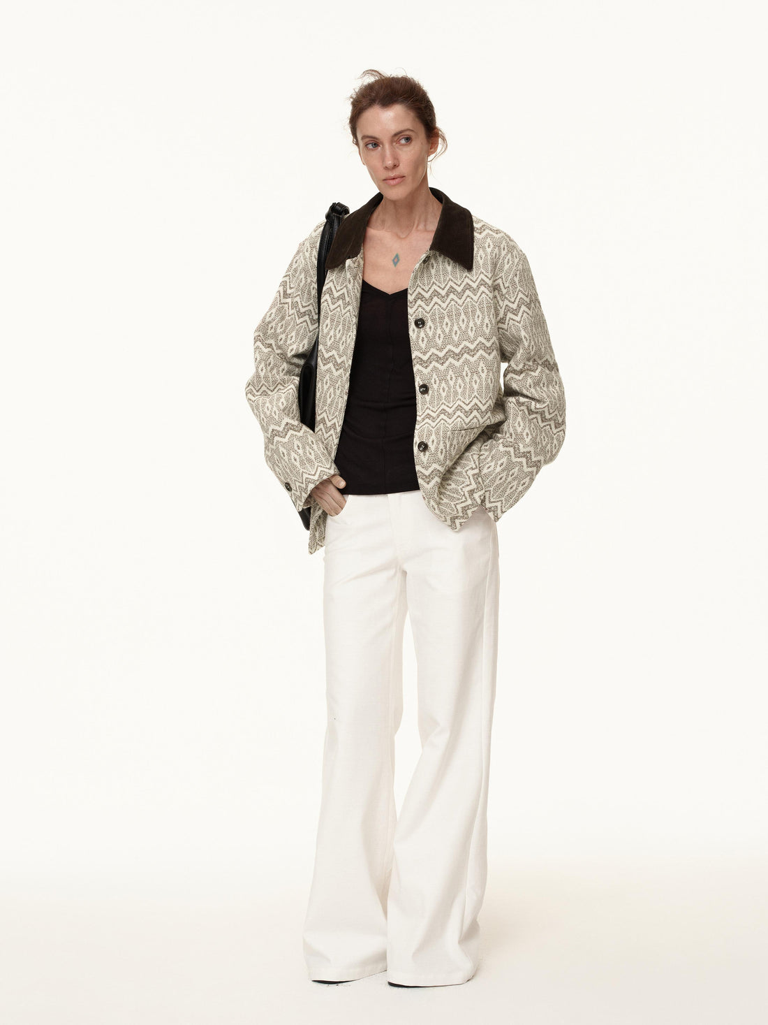 Northbutsouth Vintage Colorblock Corduroy Collar Loose Fit Coat