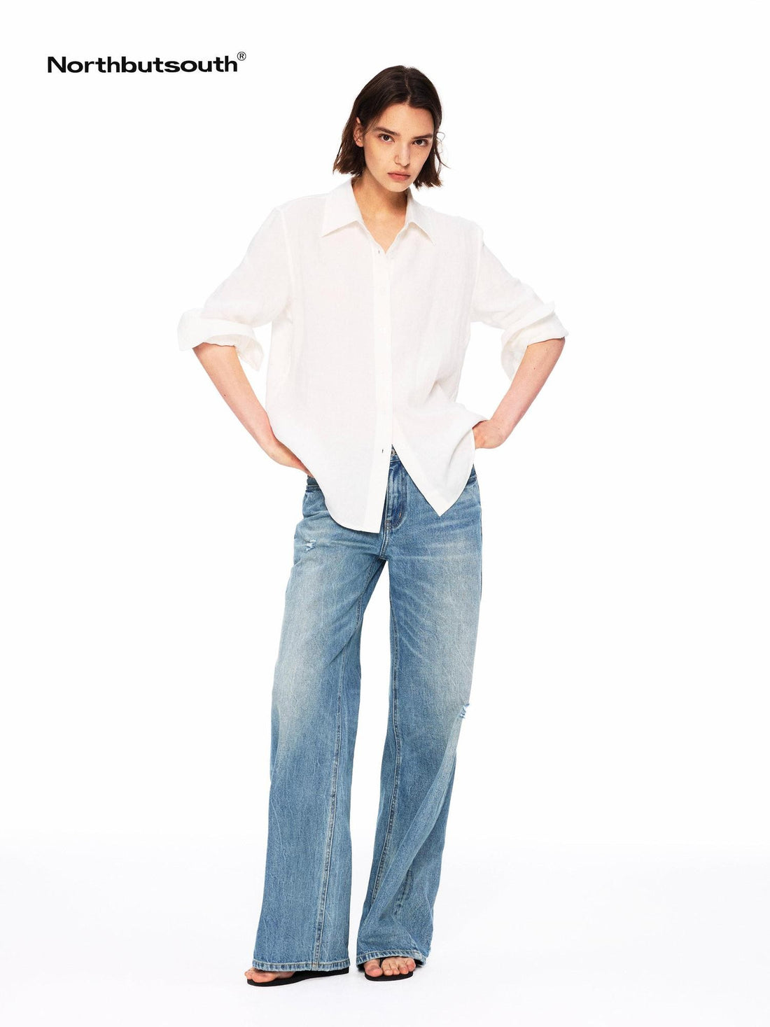 Northbutsouth Vintage Low Rise Slub Ripped Distressed Women&