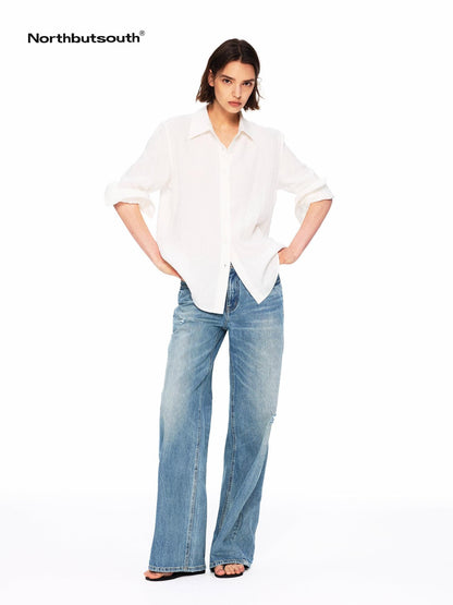 Northbutsouth Vintage Low Rise Slub Ripped Distressed Women&