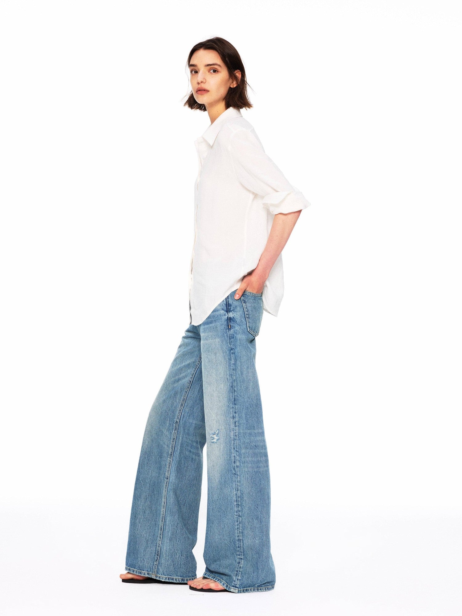 Northbutsouth Vintage Low Rise Slub Ripped Distressed Women&