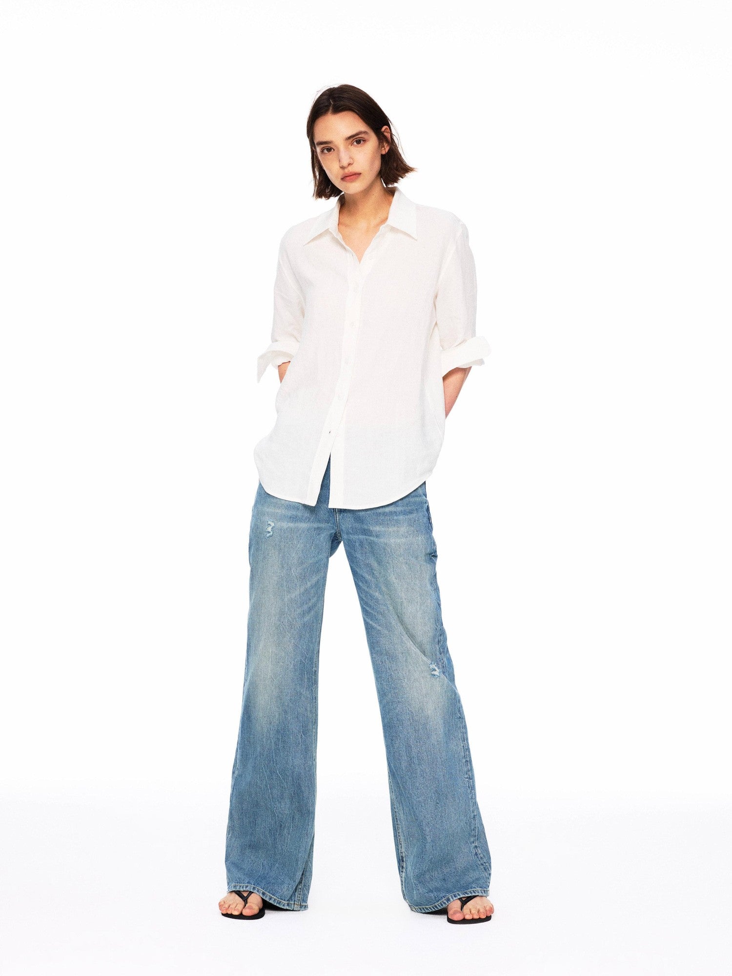 Northbutsouth Vintage Low Rise Slub Ripped Distressed Women&