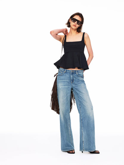 Northbutsouth Vintage Low Rise Slub Ripped Distressed Women&