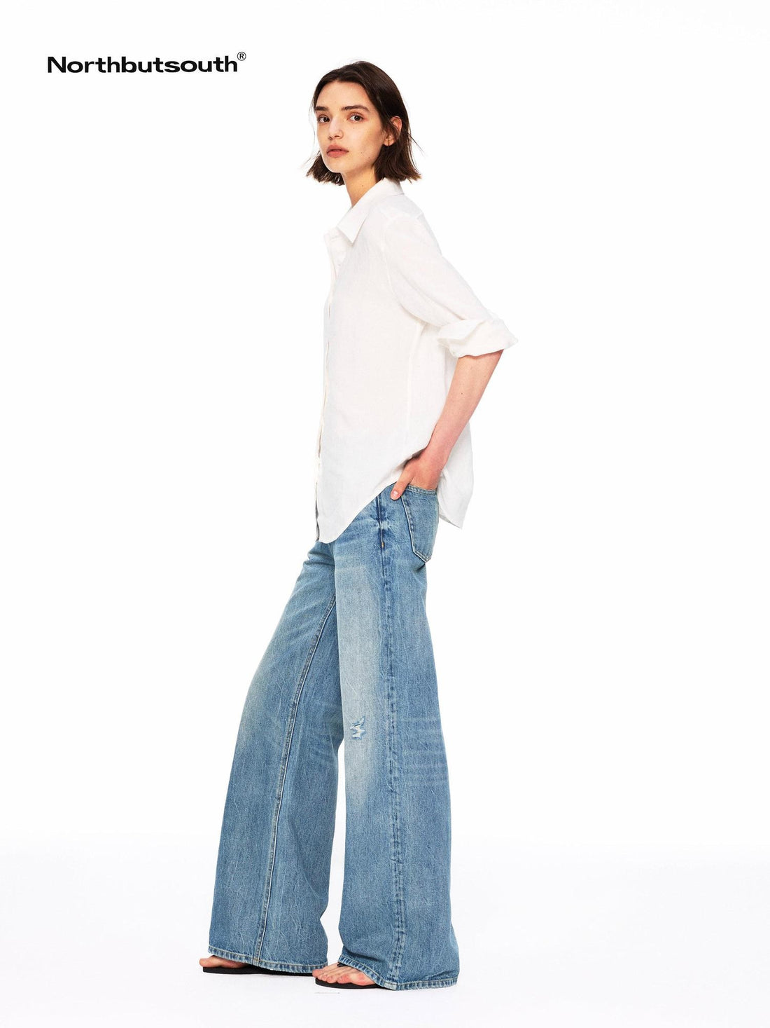 Northbutsouth Vintage Low Rise Slub Ripped Distressed Women&