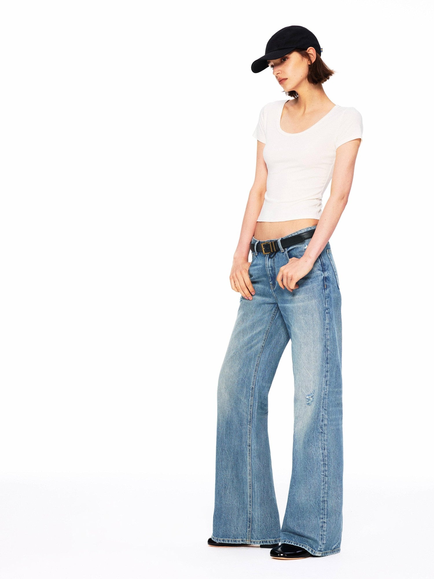 Northbutsouth Vintage Low Rise Slub Ripped Distressed Women&