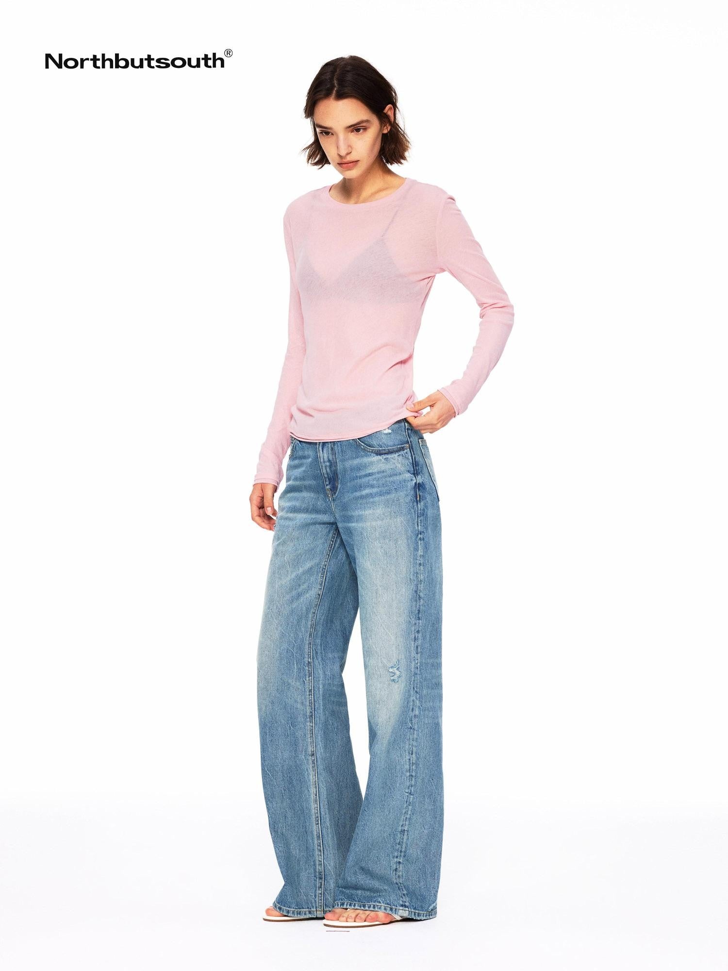 Northbutsouth Vintage Low Rise Slub Ripped Distressed Women&
