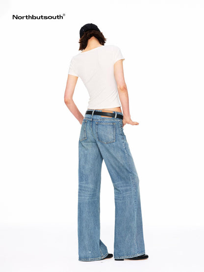 Northbutsouth Vintage Low Rise Slub Ripped Distressed Women&