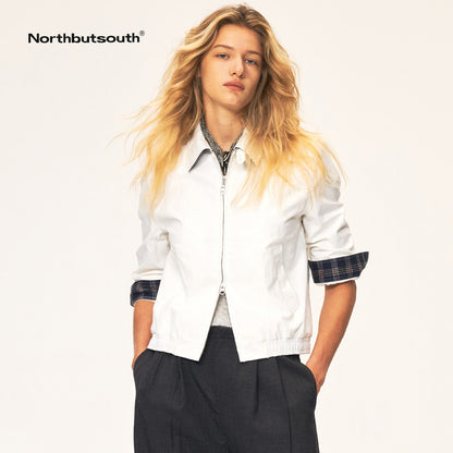Northbutsouth_Vintage_Plaid_Spliced_Double_Zip_Lapel_Women&