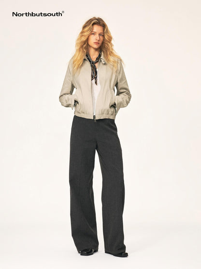 Northbutsouth Vintage Plaid Spliced Double Zip Lapel Women&