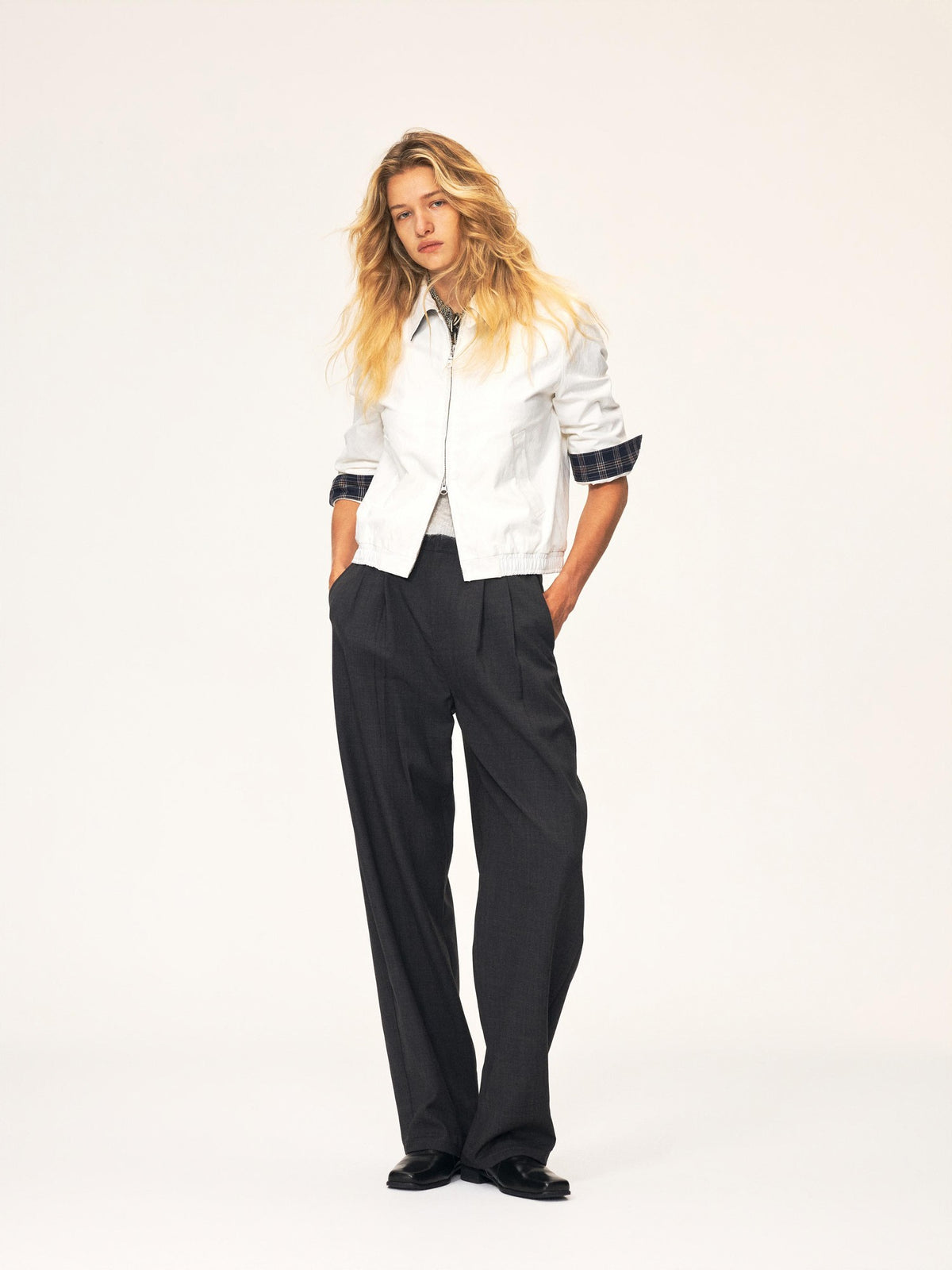 Northbutsouth Vintage Plaid Spliced Double Zip Lapel Women&