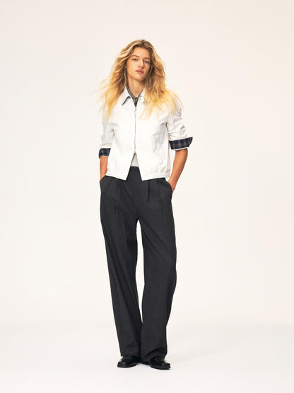 Northbutsouth Vintage Plaid Spliced Double Zip Lapel Women&