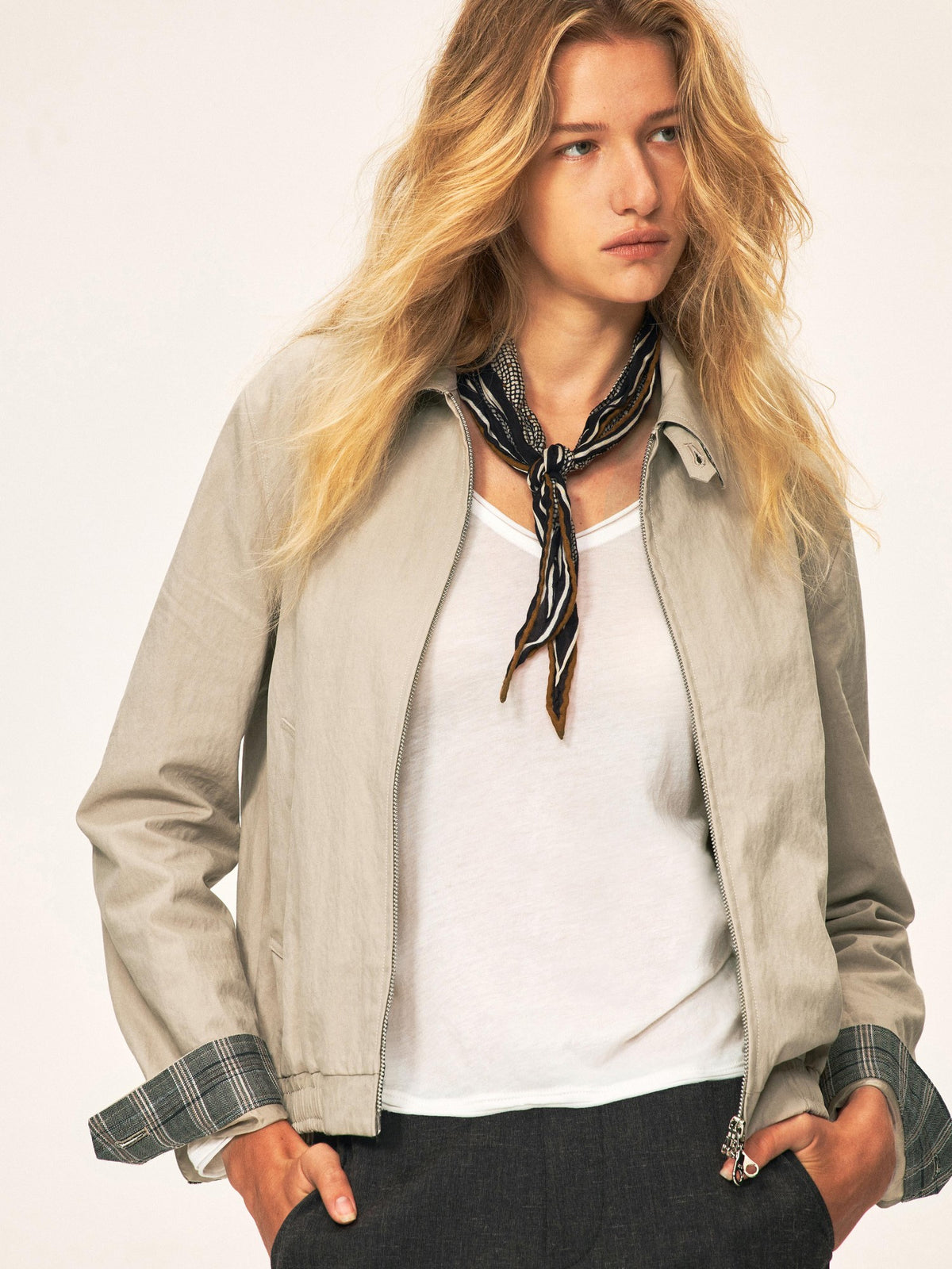 Northbutsouth Vintage Plaid Spliced Double Zip Lapel Women&