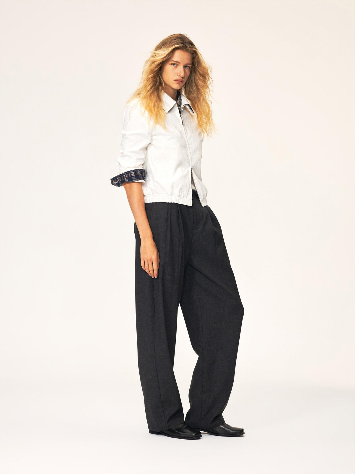 Northbutsouth Vintage Plaid Spliced Double Zip Lapel Women&