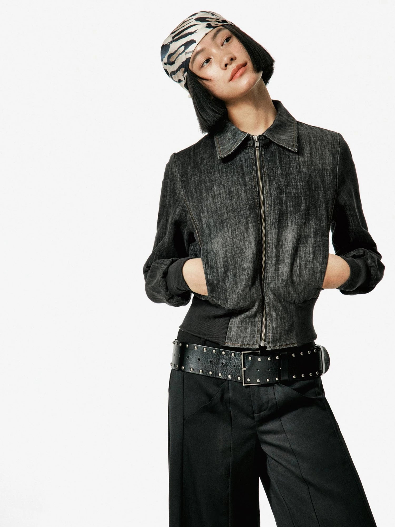 Vintage Studded Leather Belt In Black And Brown