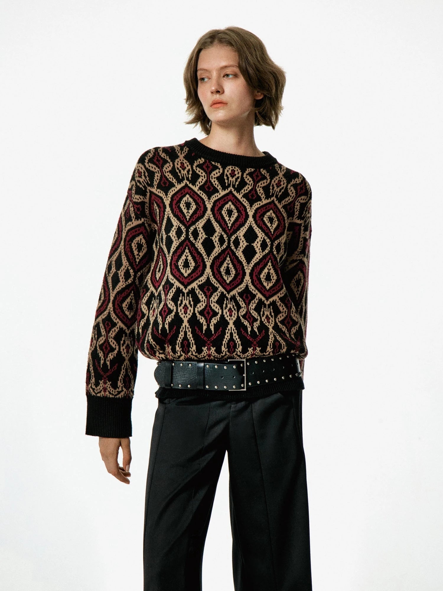 Vintage Studded Leather Belt In Black And Brown