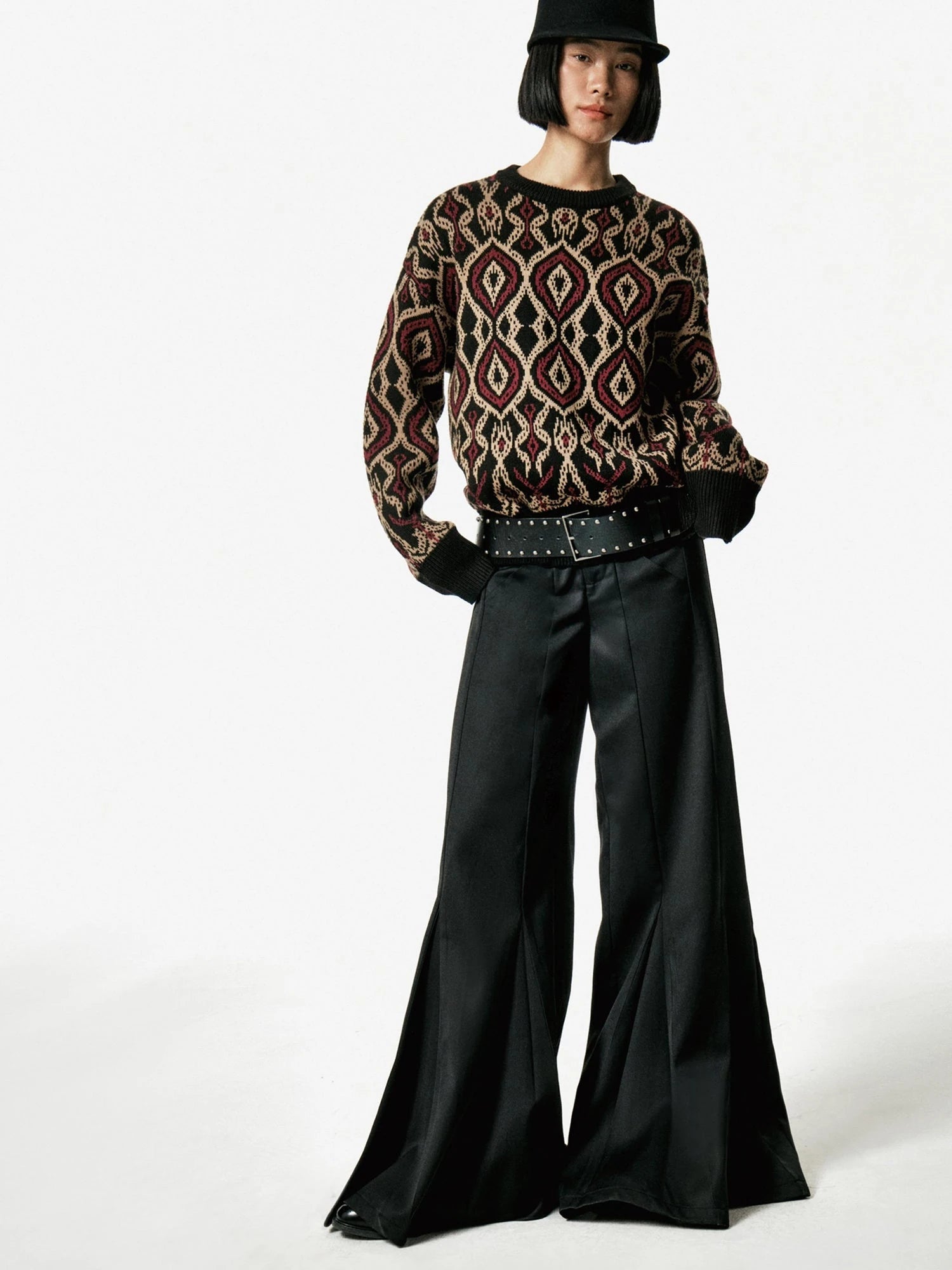 Vintage Studded Leather Belt In Black And Brown