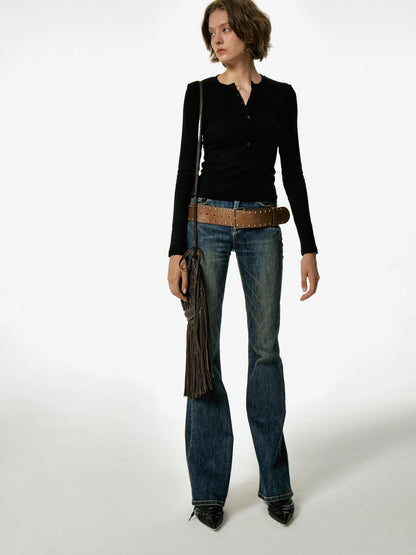 Vintage Studded Leather Belt In Black And Brown