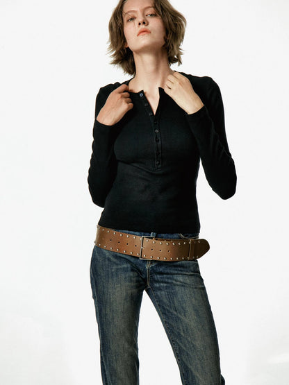 Vintage Studded Leather Belt In Black And Brown