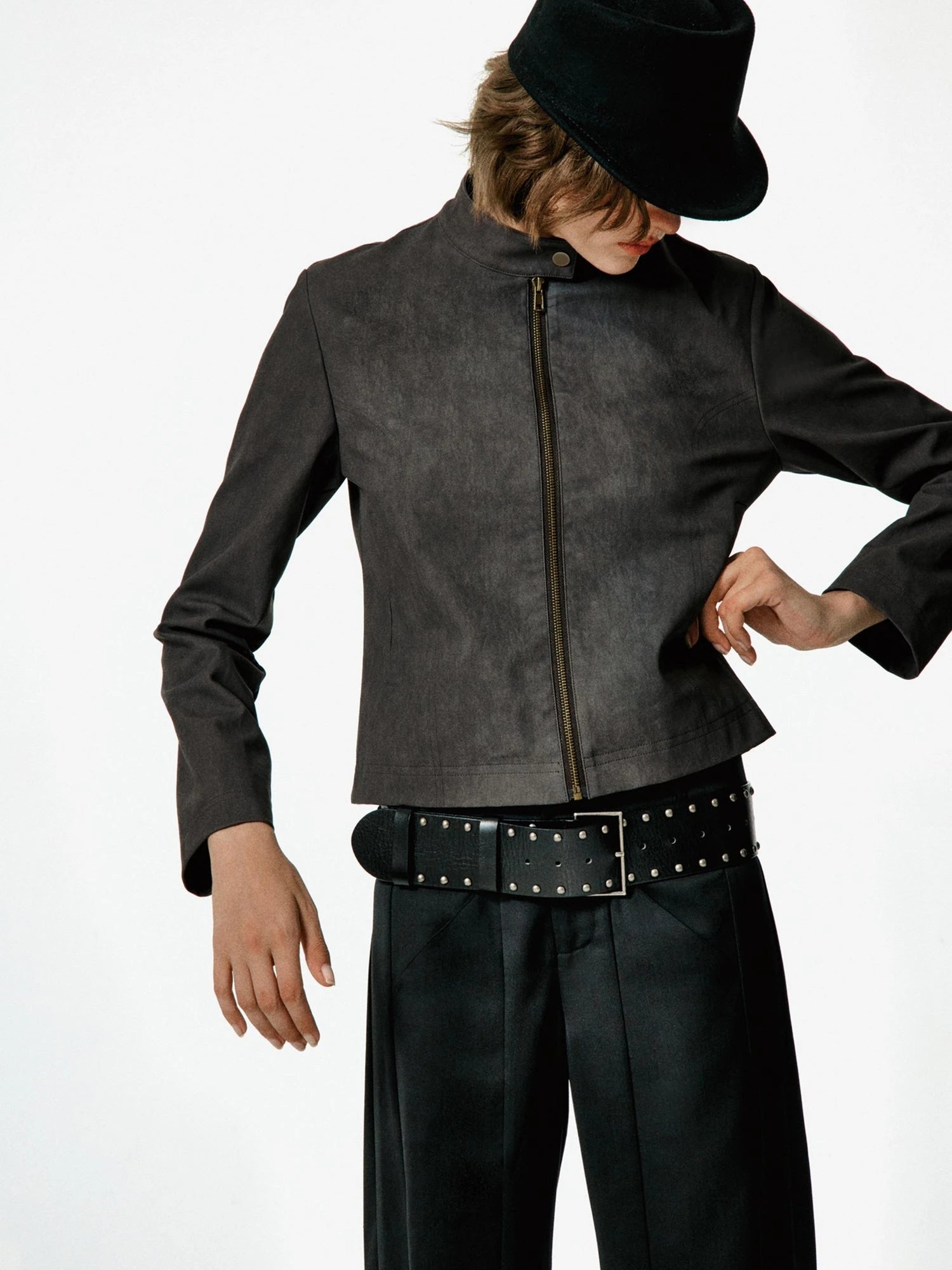 Vintage Studded Leather Belt In Black And Brown