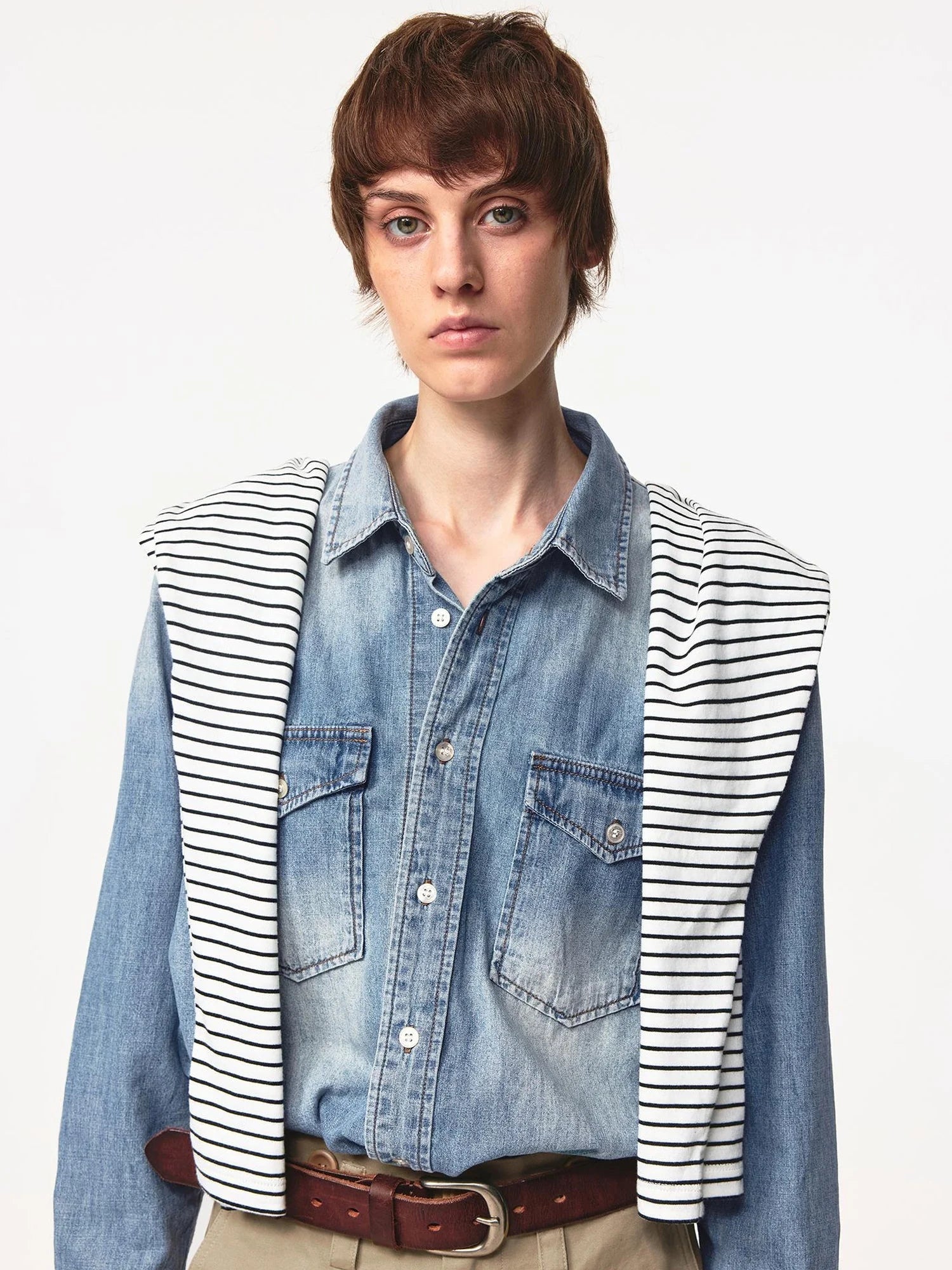 Vintage Washed Denim Shirt Jacket Lightweight Loose Fit