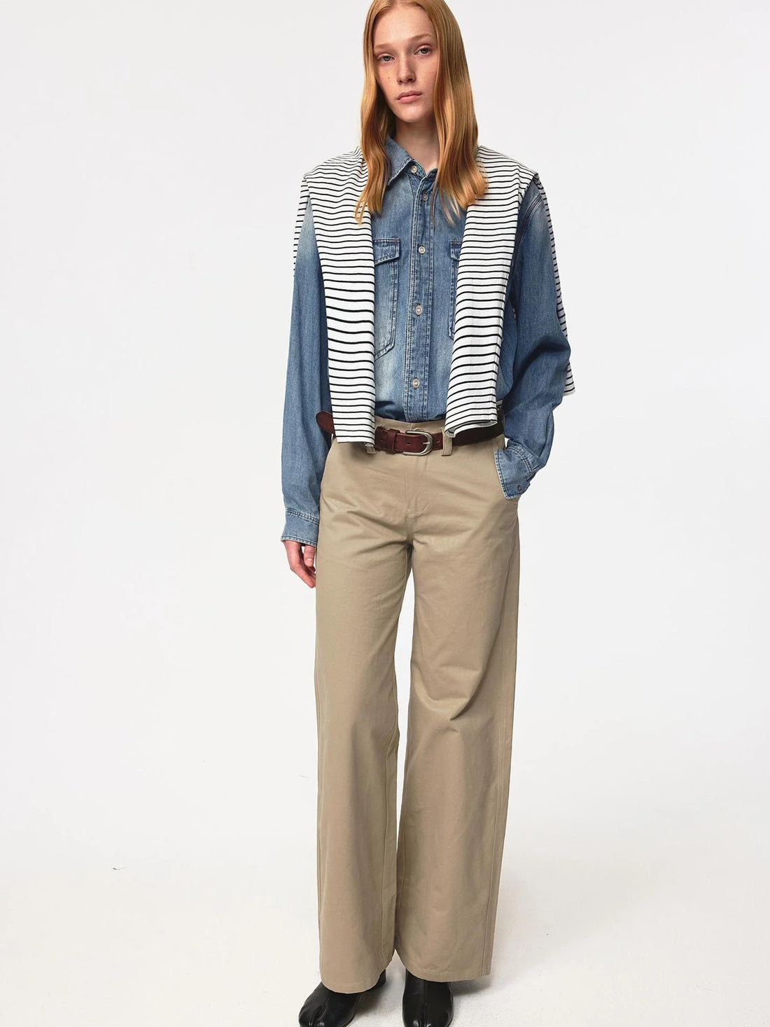 Vintage Washed Denim Shirt Jacket Lightweight Loose Fit