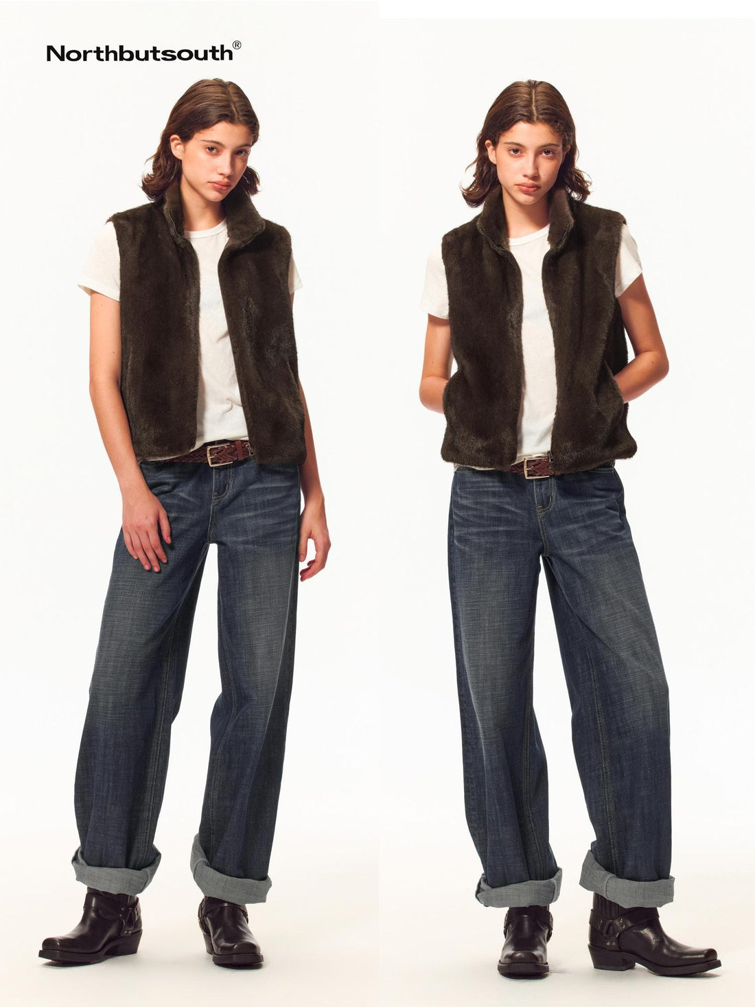 Northbutsouth Vintage Washed Distressed Low Rise Slub Women&