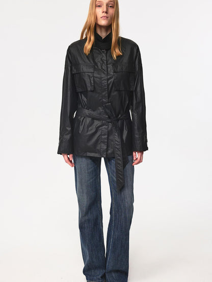 Northbutsouth Vintage Waxed Cotton Multi Pocket Stand Collar Trench Coat