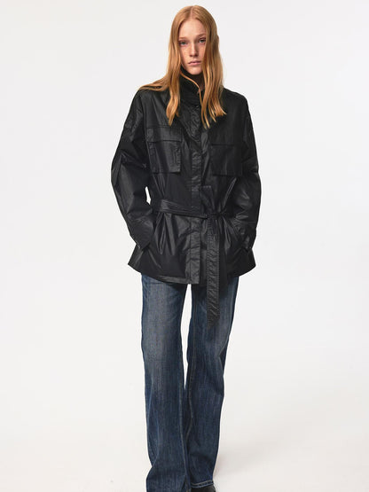 Northbutsouth Vintage Waxed Cotton Multi Pocket Stand Collar Trench Coat