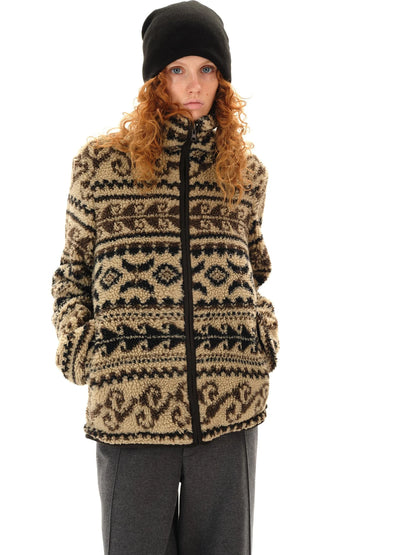 Vintage Western Curly Fleece Jacket V-neck T-shirt Long Sleeve