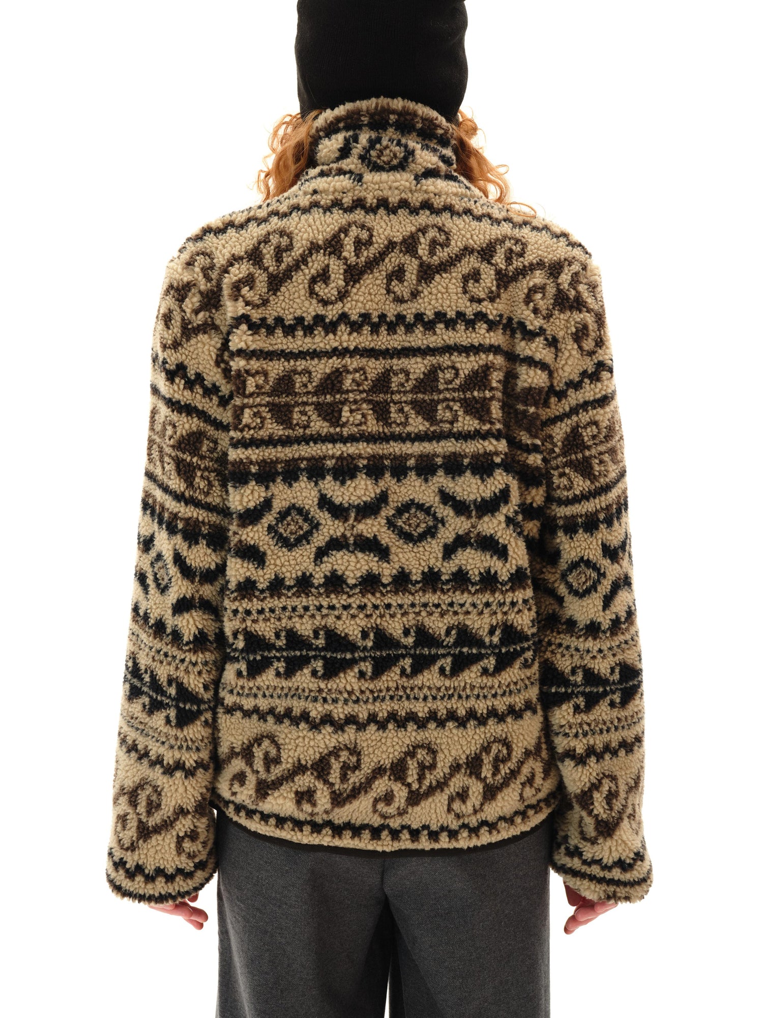 Northbutsouth Vintage Western Curly Fleece Jacket V-neck T-shirt Long Sleeve