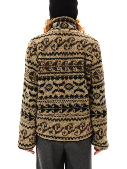 Northbutsouth Vintage Western Curly Fleece Jacket V-neck T-shirt Long Sleeve