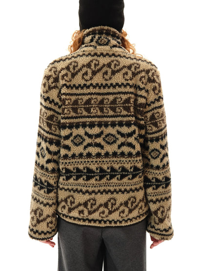 Vintage Western Curly Fleece Jacket V-neck T-shirt Long Sleeve