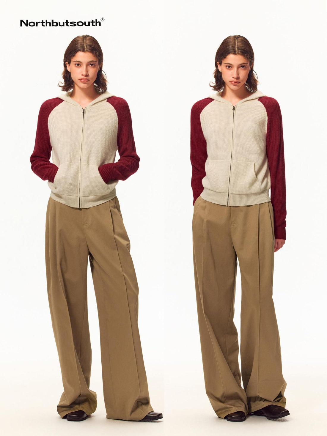 Northbutsouth Waffle Knit Color Block Raglan Sleeve Women&