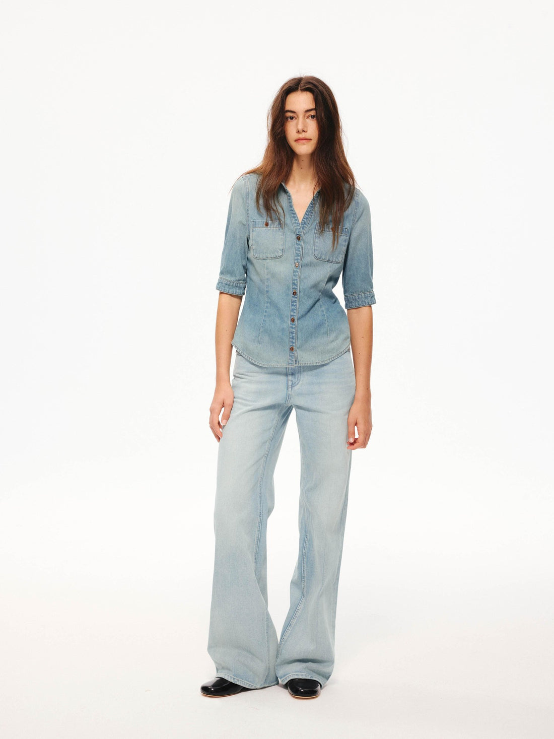 Northbutsouth Washed Blue Pleated Mid Low Rise Women&