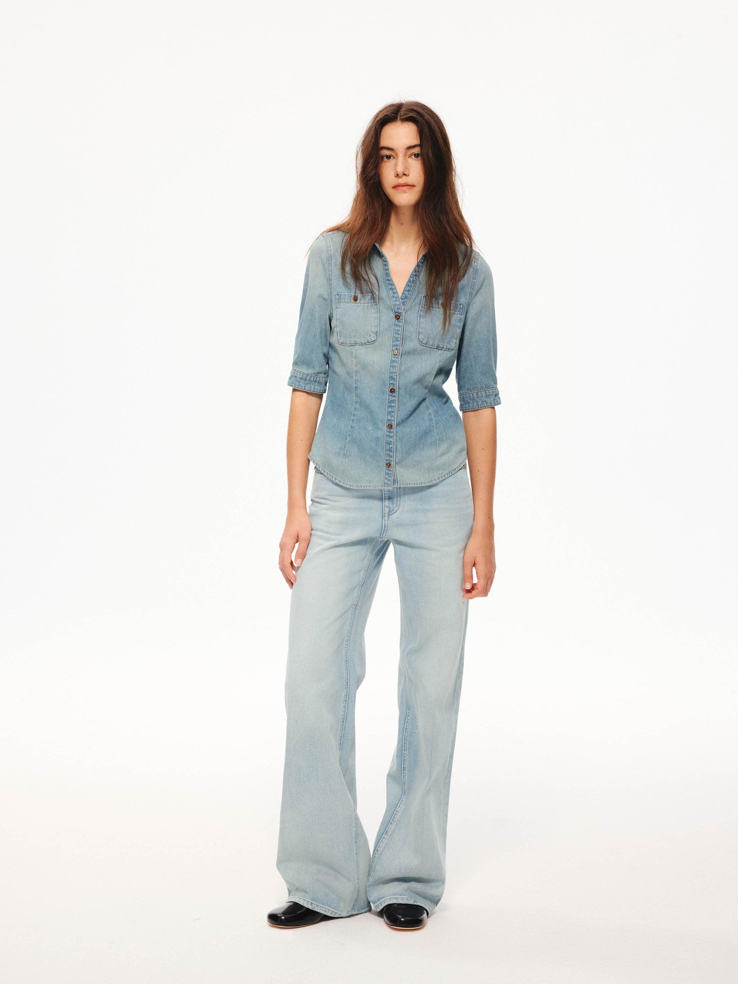 Northbutsouth Washed Blue Pleated Mid Low Rise Women&
