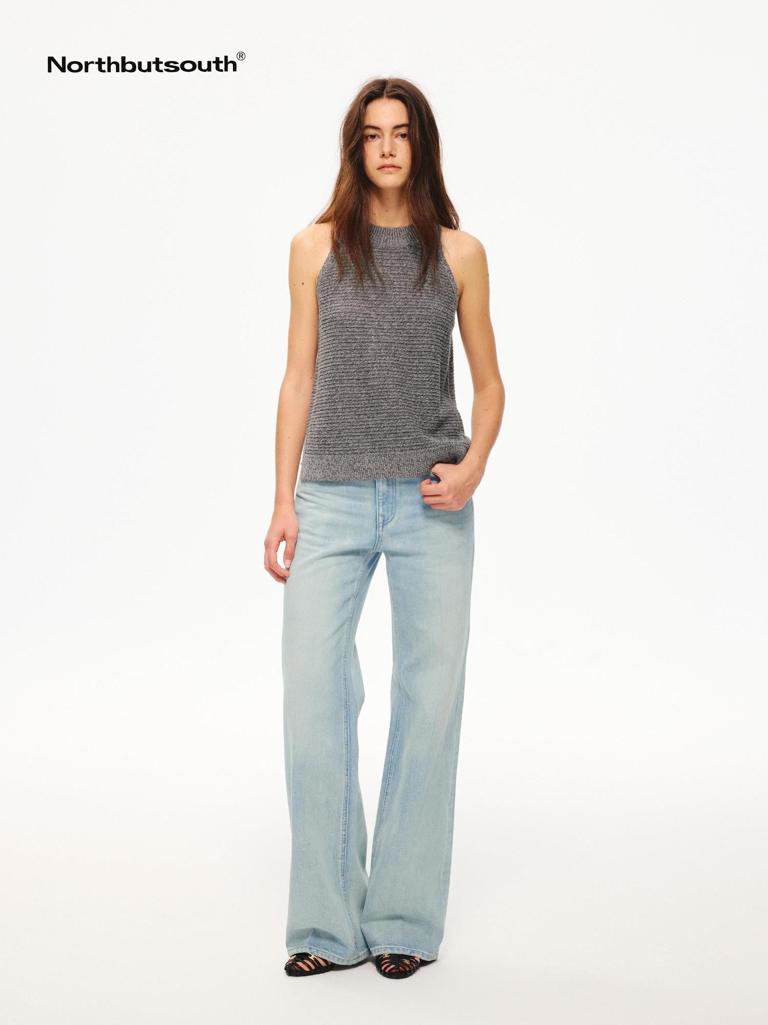 Northbutsouth Washed Blue Pleated Mid Low Rise Women&