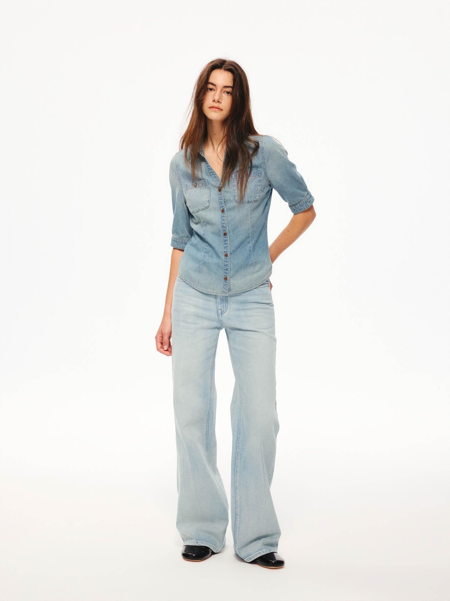 Northbutsouth Washed Blue Pleated Mid Low Rise Women&