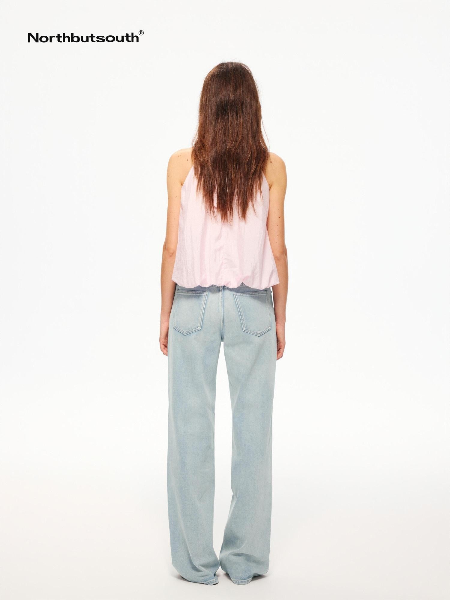 Northbutsouth Washed Blue Pleated Mid Low Rise Women&
