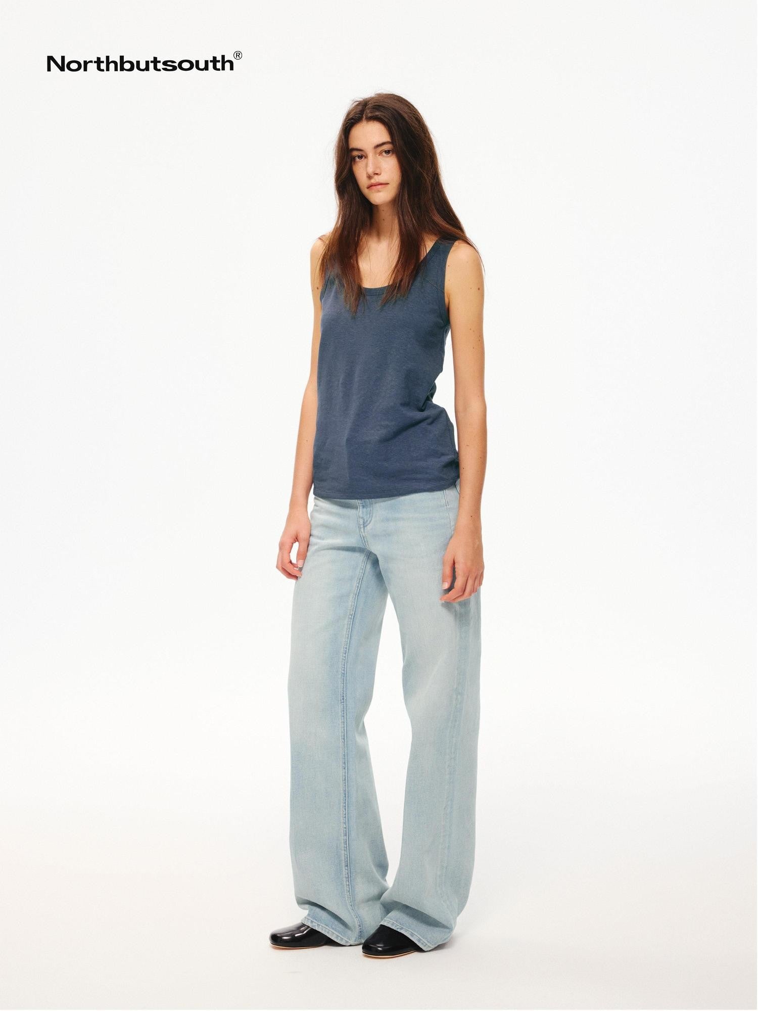 Northbutsouth Washed Blue Pleated Mid Low Rise Women&