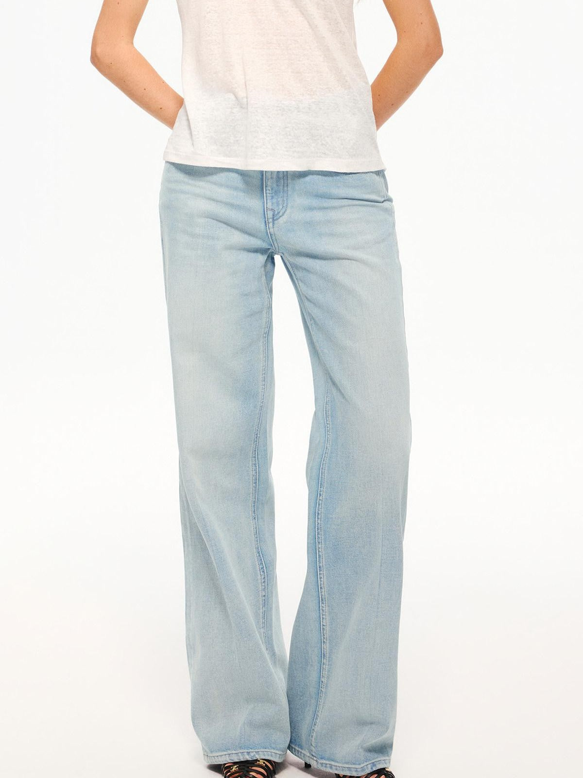 Northbutsouth Washed Blue Pleated Mid Low Rise Women&
