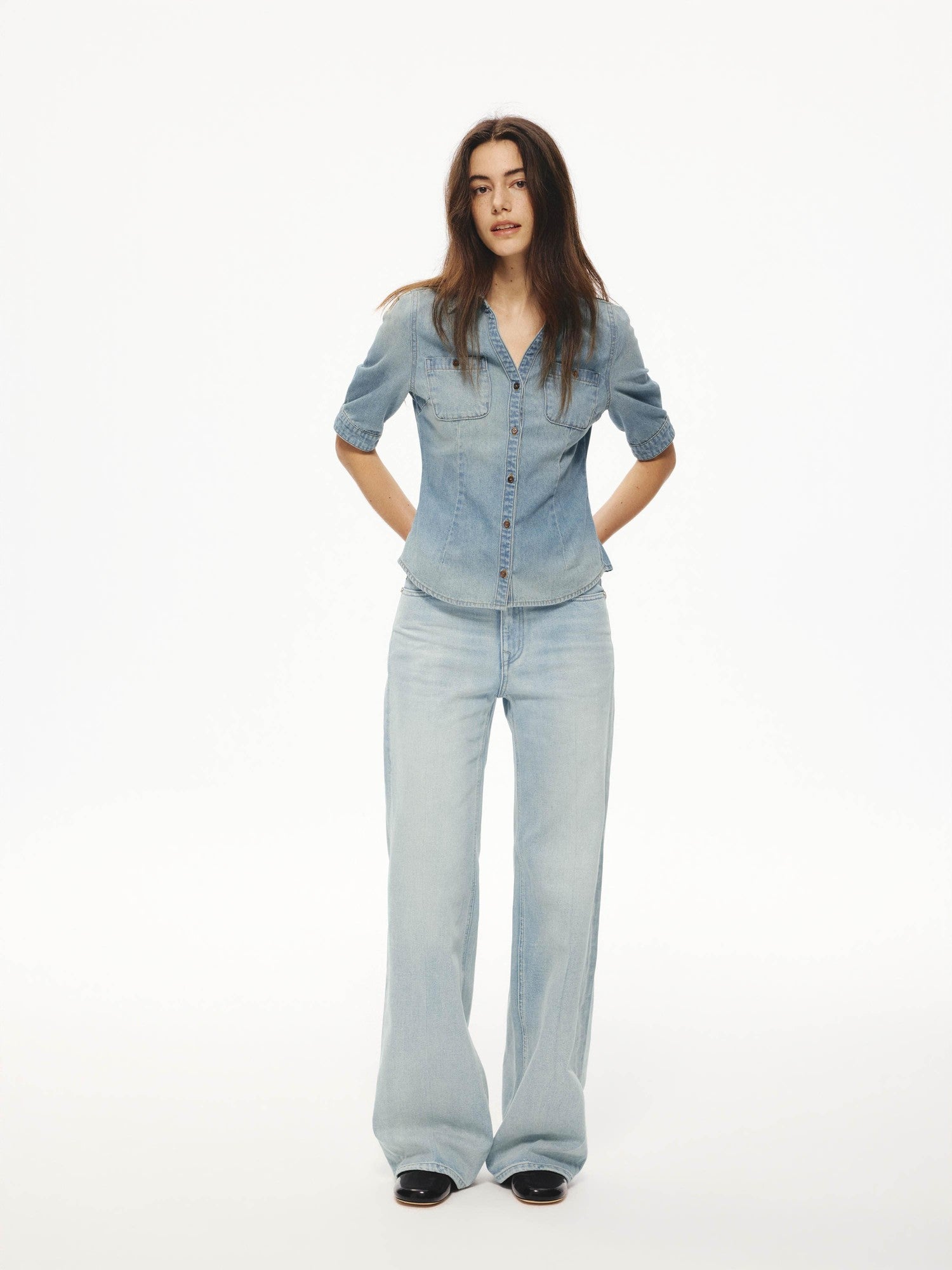 Northbutsouth Washed Blue Pleated Mid Low Rise Women&