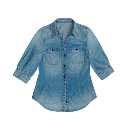 Northbutsouth_Washed_Denim_Blue_Vintage_V-neck_Cinched_Waist_Women&
