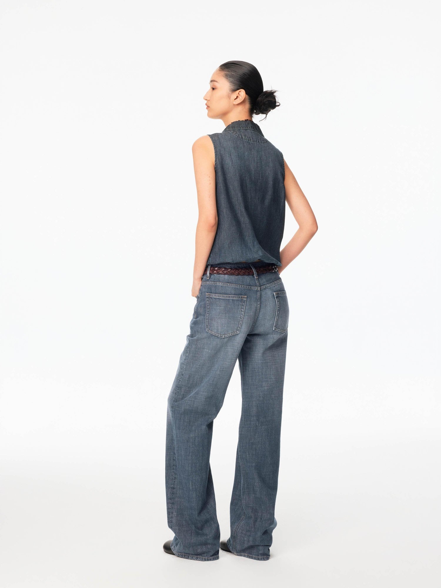 Northbutsouth Washed Denim Lace Collared Loose Women&